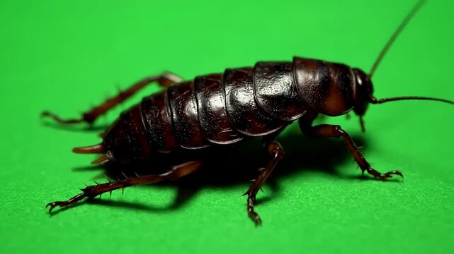 Green Screen madagascar cockroach crawls view from above scene 1 with distortion, overlay, glitch, static noise, scan lines on black background, 4k animated video loop