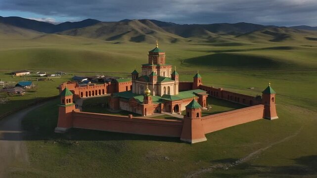 Erdene Zuu Monastery Amidst Mongolian Steppe Scenery