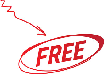 Red oval tag with wavy arrow pointing to the word free