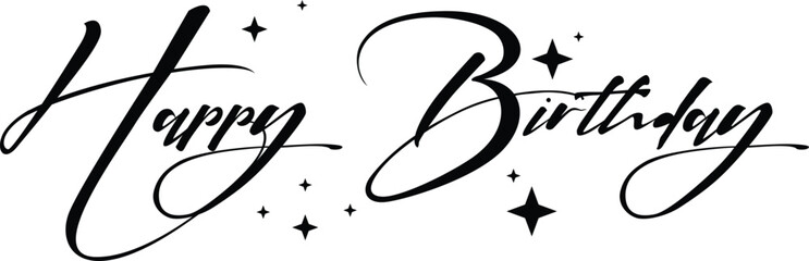 Sparkly Black and White Birthday Greeting, Fantasy Style Happy Birthday Lettering, vector, illustration.