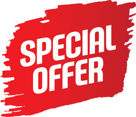 Bold red brush stroke with white special offer text