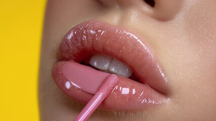 Applying lip gloss close up beauty cosmetic product - Powered by Adobe