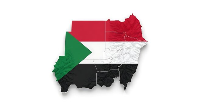 map of sudan with national flag colors, country shape silhouette design on white background.
