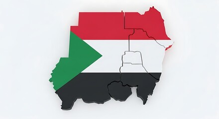 map of sudan with national flag colors, symbol of civil conflict, humanitarian crisis, and hope for peace.
