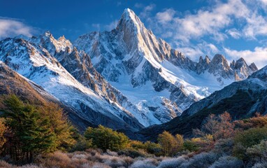 the majestic and towering peaks of the toro mountain range in chile's patagonia region, bathed in golden hour lighting