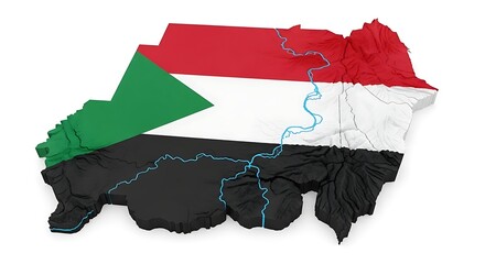 map of sudan with national flag colors, symbol of civil conflict, humanitarian crisis, and hope for peace.