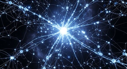 Abstract glowing neural network brain connections concept art.