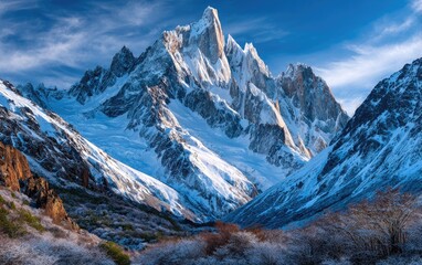 the majestic and towering peaks of the toro mountain range in chile's patagonia region, bathed in golden hour lighting