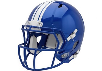 Fototapeta premium Glossy blue football helmet with white stripes and facemask