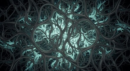 Abstract glowing neural network pattern, intricate blue filaments