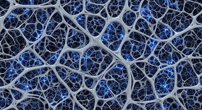 Digital brain network with glowing blue data flow connections - Powered by Adobe