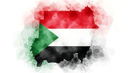 map of sudan, watercolor map of sudan with national flag colors, artistic illustration of african country.