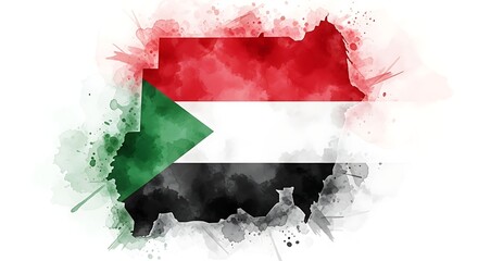 map of sudan, watercolor map of sudan with national flag colors, artistic illustration of african country.