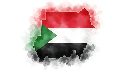 map of sudan, watercolor map of sudan with national flag colors, artistic illustration of african country.