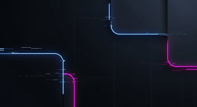 Digital neon lines abstract background with futuristic glitch