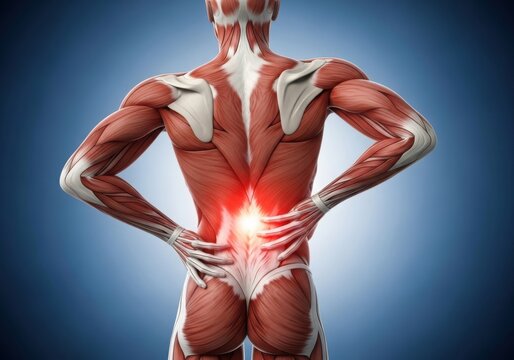 Anatomical illustration of lower back pain and musculature - Powered by Adobe