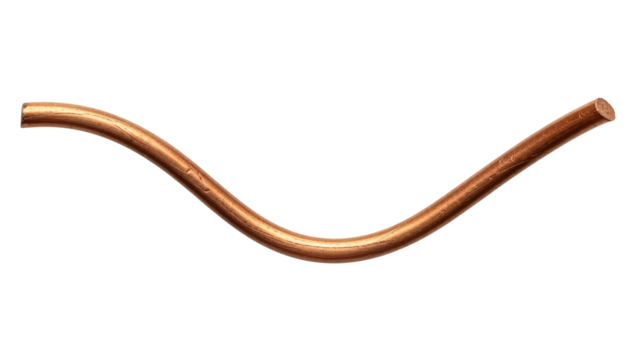 A Curved Copper Wire with a Textured Surface on a Transparent Background