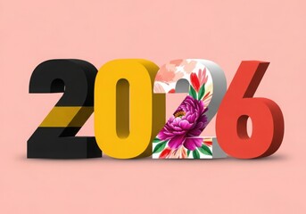 Year 2026 with floral design on the number six