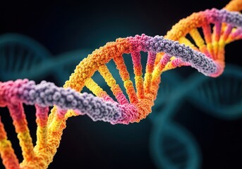 Vibrant double helix dna strand with blurred background