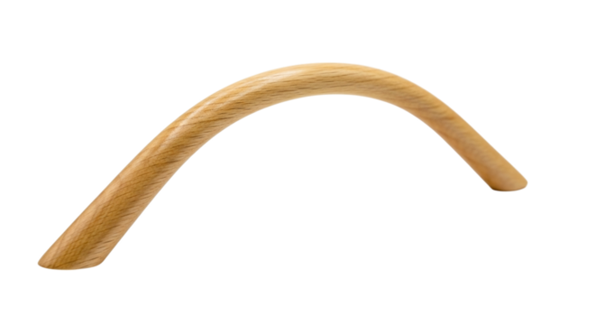 Curved wooden handle isolated on transparent background, perfect for furniture, cabinets, or drawers, showcasing its natural grain and smooth finish