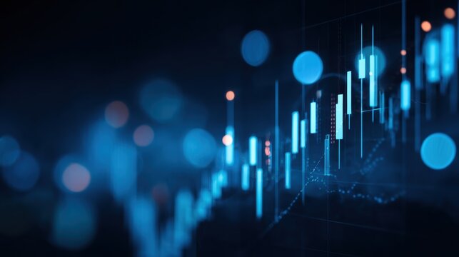 Abstract financial data visualization with glowing blue graphs and analytics for modern business insights.