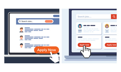 Online job search platform with 'apply now' button click for new careers.
