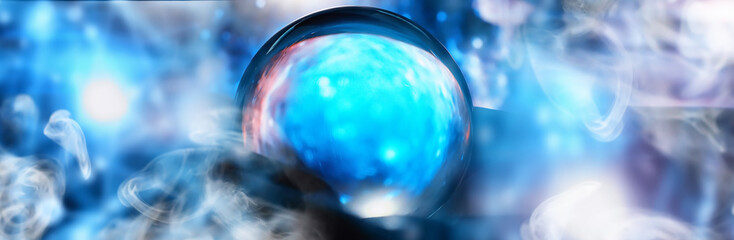 Astrological background. Crystal ball with predictions. Horoscope of the stars. Fortune telling and...