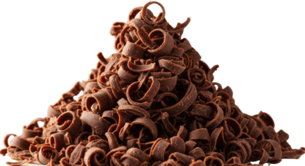A Mountain Of Dark Chocolate Curls isolated on Transparent Background