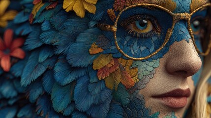 Feathered Spectacle: A close-up portrait with ornithological adornment