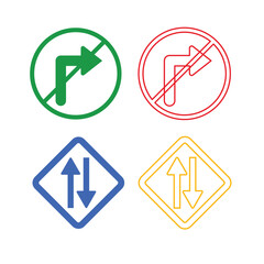 Road Traffic Signs Collection No Right Turn and TwoWay Street Symbols