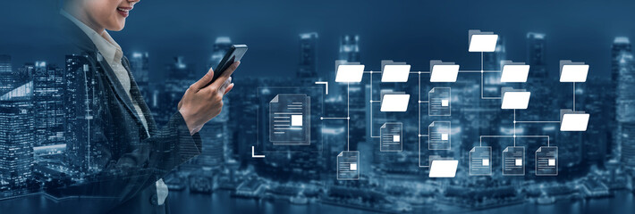 Digital file structure showing folder organization, file hierarchy, and document arrangement. File...