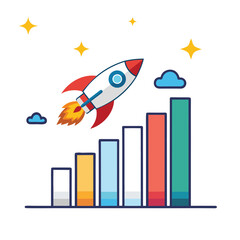 Business Growth and Startup Success - Rocket Over Bar Chart