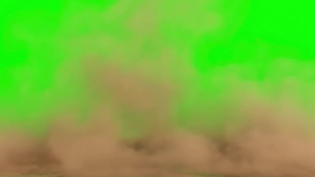 Realistic Sand Cloud Simulation with of dust on the ground brown smoke distortion, green screen overlay, glitch, static noise, scan lines black background, 4k animated video loop