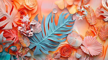 Paper tropical paradise Leaf, floral elegance for serene backgrounds and botanical inspiration