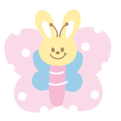 Obraz premium Cute illustration of bunny with butterfly wings for animal decoration, insect, rabbit cartoon, happy easter, pet shop, vet, characters, comic, mascot, patch, brooch, plush toy, kid doll, nature, zoo