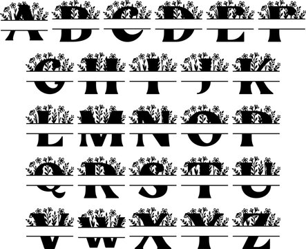 A-Z Wildflower Split Letter Monogram SVG, Alphabet Floral Name Monogram, Laser ready svg cut files, Glowforge Silhouette Cricut
