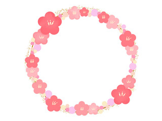 梅の花の丸いフレーム：年賀状・正月素材