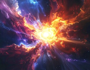 Vivid space nebula explosion, featuring vibrant colors and swirling clouds