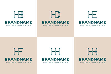 Letters HB HD HE HF HH HK Logo Monogram Set, for BH DH EH FH HH KH initials