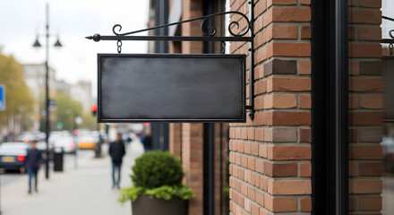 Modern storefront sign blank and ready for your custom business branding or message outdoors on a brick building exterior
