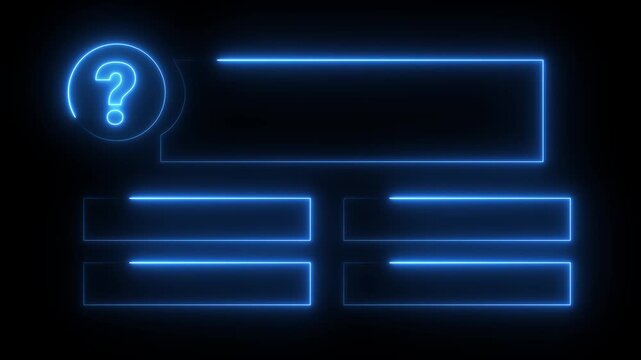 Quiz Neon Line Animation with option selection on black background ,Quiz template challenge with option selection, Neon Line Animation on empty background. fill in the correct answer.