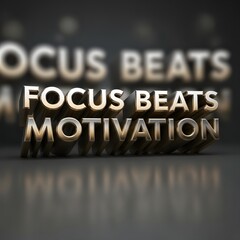 Three-dimensional metallic words displaying motivational phrases with reflections on a smooth surface in a modern digital art style