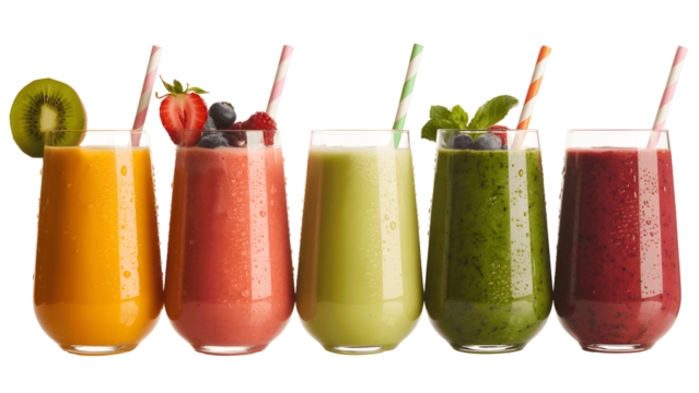 Colorful smoothies isolated on transparent background