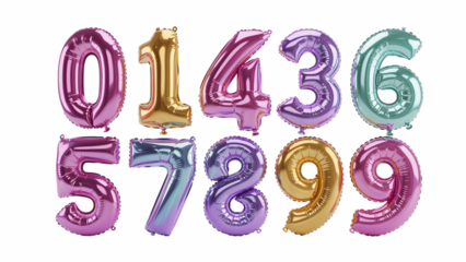 Colorful number balloons isolated on transparent background