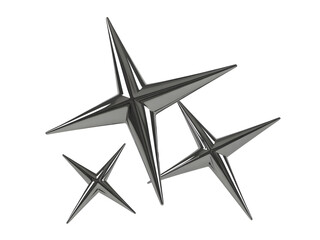 Three shiny fourpointed stars isolated on transparent background