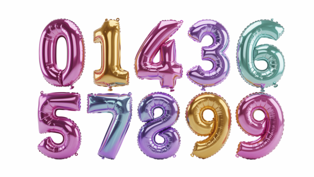 Colorful number balloons isolated on transparent background