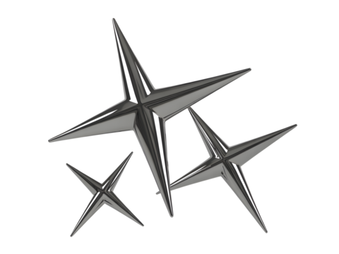 Three shiny fourpointed stars isolated on transparent background