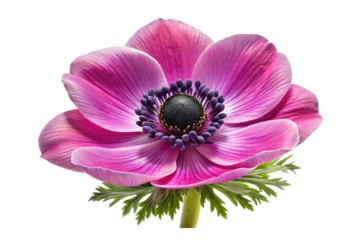 Vibrant pink anemone flower with dark center isolated on transparent background