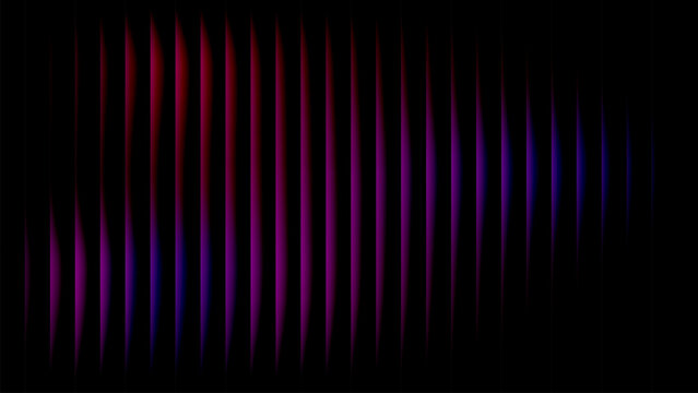 Wavy neon glass stripes with red‑to‑violet gradient on black &mdash; ultrawide abstract banner background