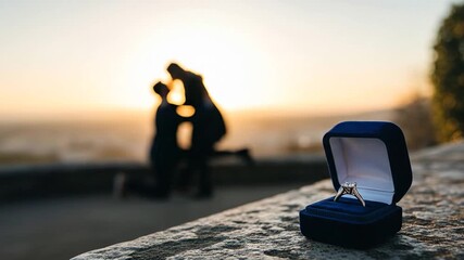 Romantic proposal scene unfolding with anticipation copy space for wedding love story, engagement memories